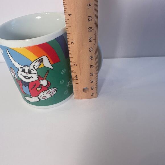 Vtg Bee International Easter Bunny Painting Egg Rainbow Coffee Mug Whimsy READ - Picture 7 of 12